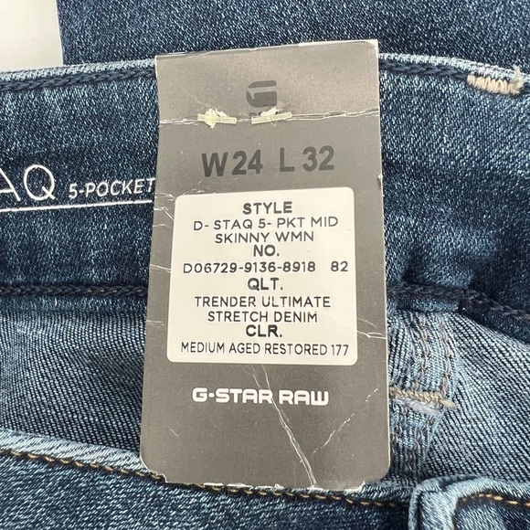 NWT G-Star Raw 5 Pocket D-Staq Mid Skinny Distressed Jeans Size 24 Women’s - Picture 6 of 12